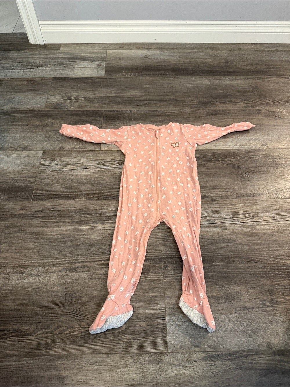 Pekkle Pink Floral Footed Baby One-Piece Sleeper